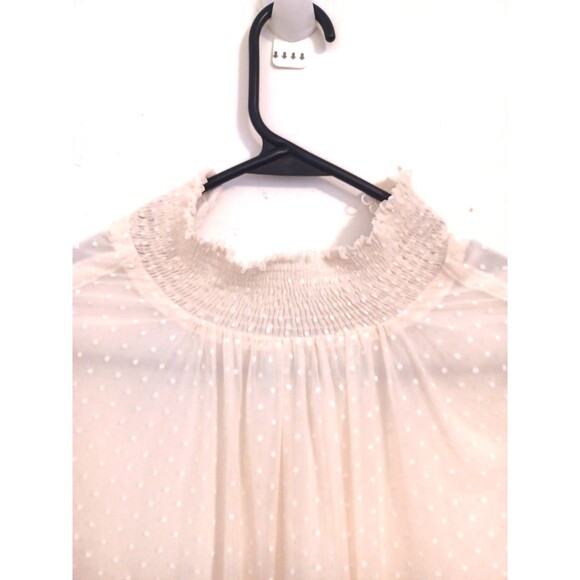 Zara Blouse Womens S Ivory Sheer Longsleeve Mock Neck Peasant Boho Cottagecore - Picture 3 of 11